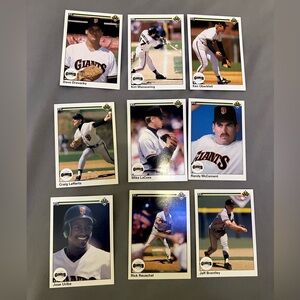 1990 Vintage Baseball Card Collection - Giants Players. 9 cards total.